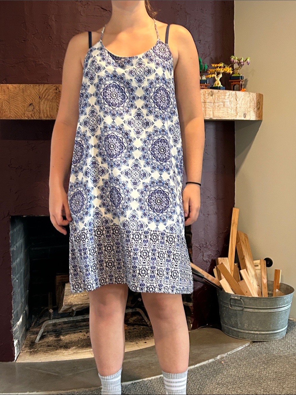 Everly Blue and White Medallion Print Sundress